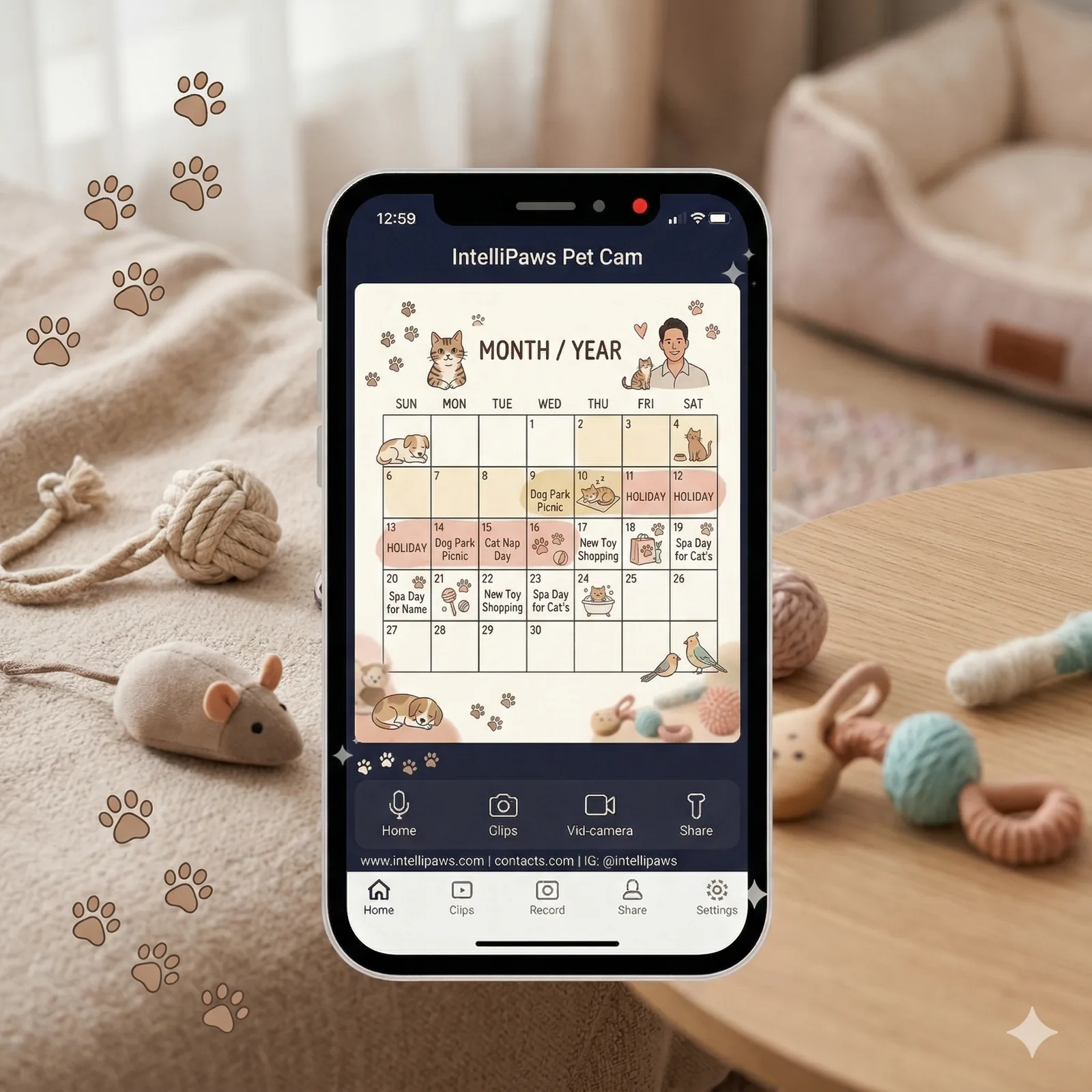 Intellipaws app interface related to scheduling and daily usage